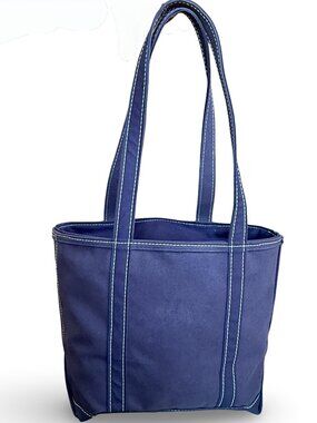 Vintage LL Bean Boat & Tote Medium Navy Blue Long Handle Zip USA